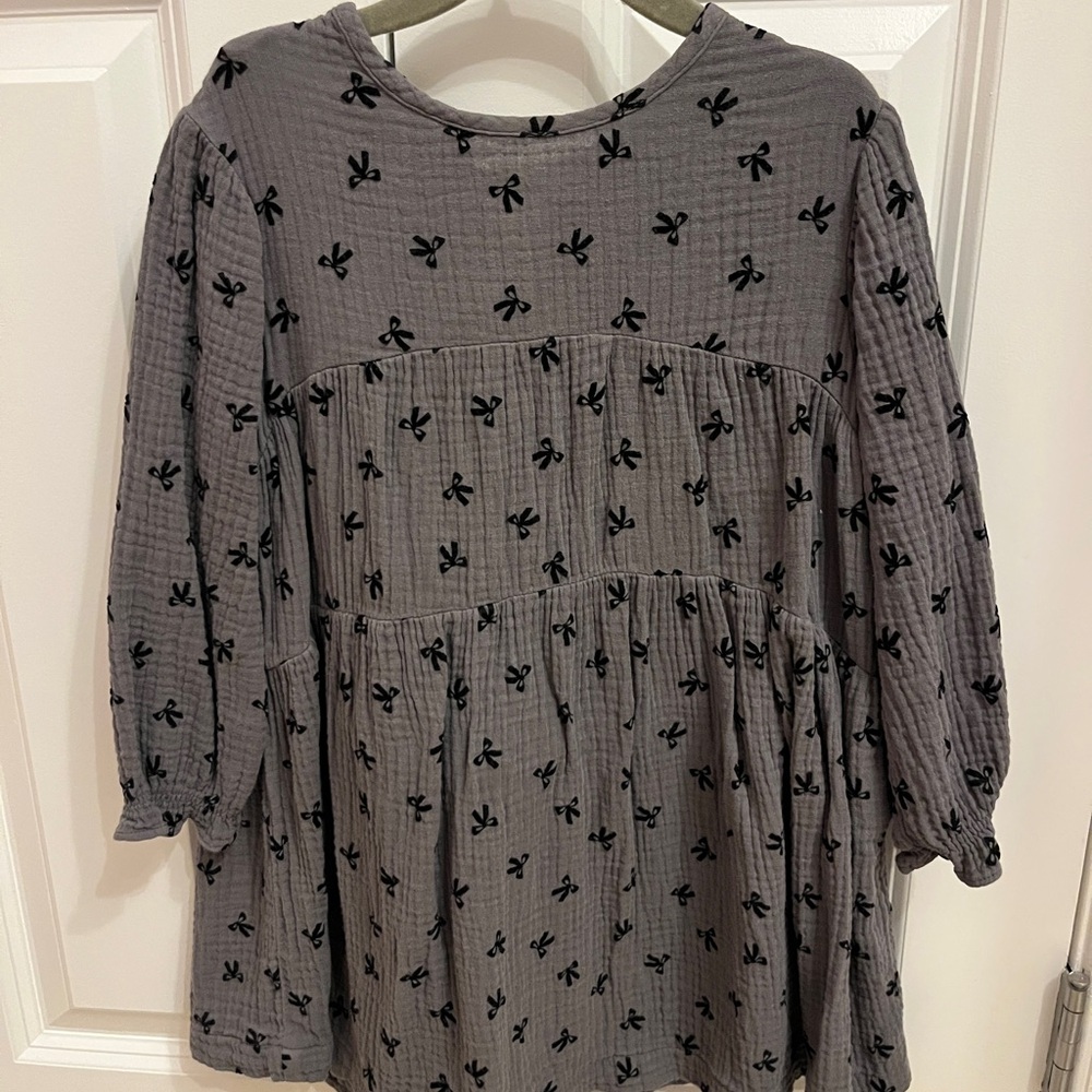 Zara Gray Dress with Black Bow Pattern